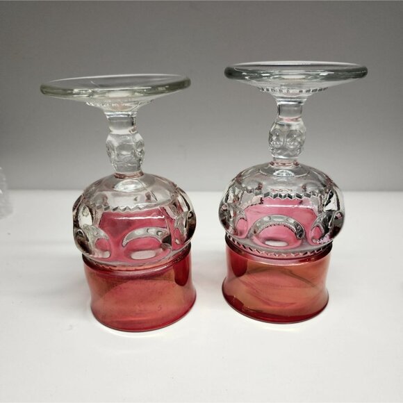 Tiffin Franciscan Cranberry Thumbprint King's Crown Vintage Glass Goblets Set - Picture 8 of 9